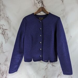 Geiger Jacket Women Medium 40 Purple Boiled Wool Button Crop Retro Vintage